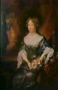 Bildnis Einer Dame Mit Blumen In Einem Schlosspark.