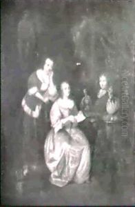 Elegant Figures In An Interior by Caspar Netscher