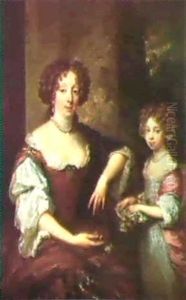 Double Portrait Of Isabella, Countess Of Arlington And Her  Daughter, Isabella, Seen On A Terrace Before A Column