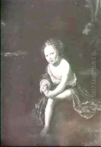 Portrait Of A Girl By A Fountain, Seated Small Full Length, Wearing A Blue Wrap, In A Park Portrait Of A Girl By A Fountain, Seated Small Full Length, Wearing A Blue Wrap, In A Park