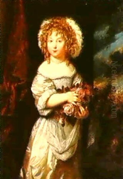 Portrait Of A Girl Holding A Basket Of Roses - view 1
