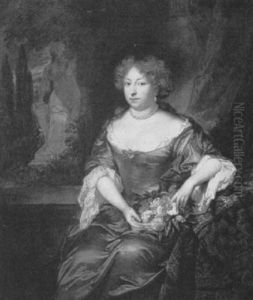Portrait Of A Lady, Seated Small Three-quarter Length,      Wearing A Grey Satin Dress