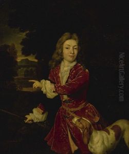 Portrait Of A Young Hunter In A Landscape With His Dog by Constantyn Netscher