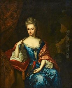 Portrait Of A Lady With A Parrot by Constantyn Netscher