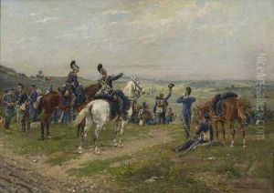 Recognoscierende Bayerische Soldaten Vor Der Stadt. by Fritz Birkmeyer