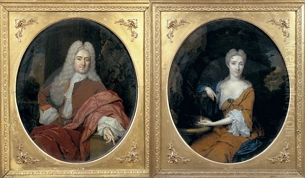 Portrait D'homme Accoude (+ Portrait De Dame Pres D'une Fontaine; Pair) - view 1