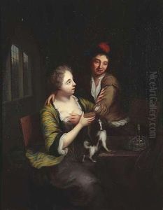 Interieur Mit Einem Liebespaar Und Hundchen Interieur Mit Einem Liebespaar Und Hundchen
