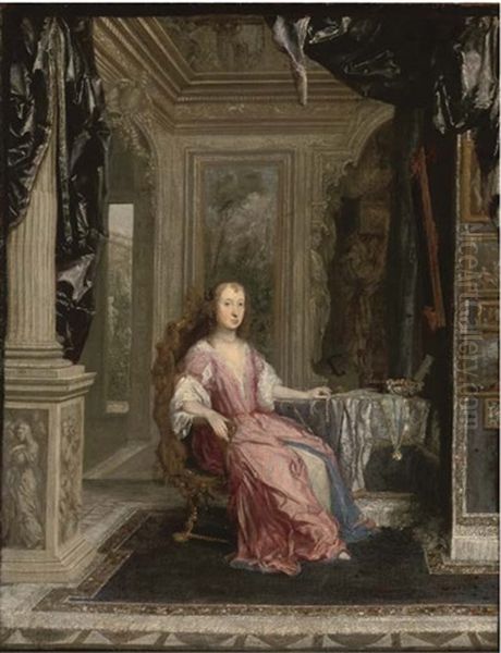 Portrait Of A Lady, Seated Full-length, In An Interior, Holding A String Of Pearls In Her Right Hand - view 1