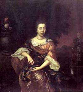 Portrait De Jeune Femme Assise Dans Un Pre by Constantyn Netscher