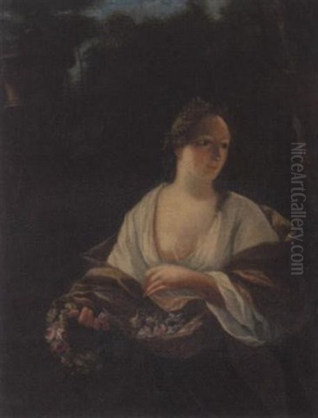 Portrait Einer Junge Dame Mit Blutenkranz - view 1