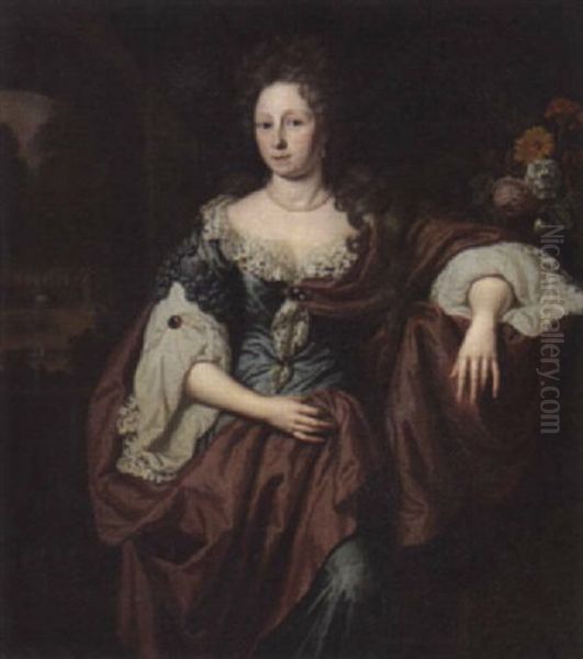 Portrait Einer Vornehmen Dame In Roter Seidenrobe - view 1