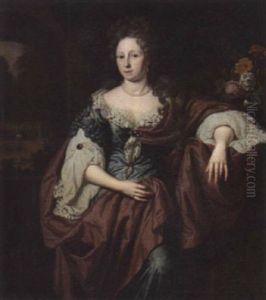 Portrait Einer Vornehmen Dame In Roter Seidenrobe by Constantyn Netscher