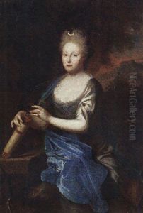 Portrait Of A Lady In A Silver Dress And Blue Mantel, As Diana
