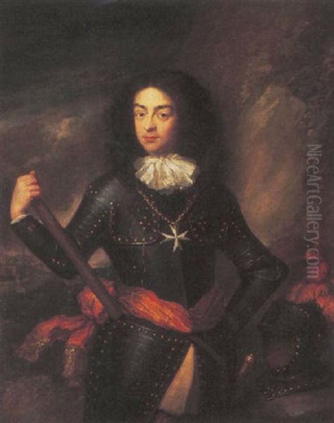 Portrait Of A Commander In Armour With The Order Of The Knights Of Malta And A Red Sash, Holding A Baton, A Landscape Beyond - view 1