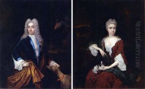 A Portrait Of A Gentleman (henry Bentinck, 2nd Earl Of Of Portland ?) Wearing A Blue Velvet Coat With A Brown Cloak
