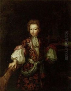 Portrait Of A Boy In An Ornamental Garden With His Dog