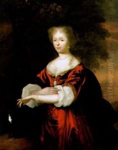 Bildnis Einer Dame Mit Hund In Einer Landschaft by Constantyn Netscher