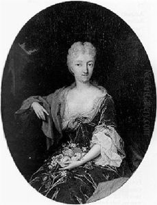 Portrait Of Maria Francoise Fagel On A Bench In A Garden by Constantyn Netscher