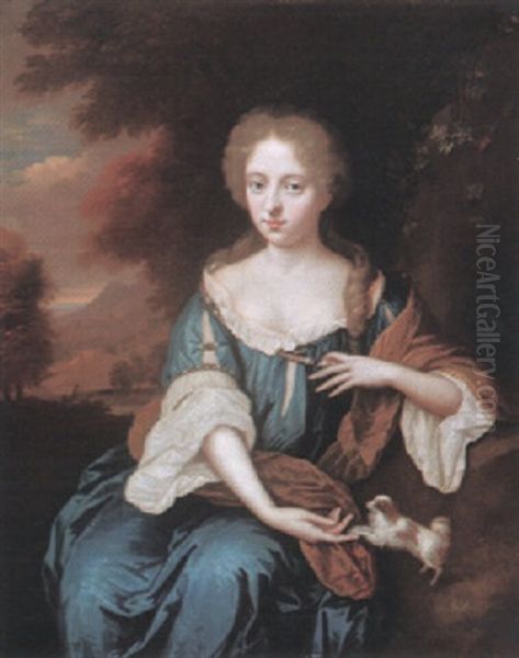 Portrait Of A Lady, Three-quarter Length, Seated With Her Dog - view 1
