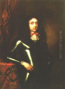Portrait Of A Soldier In Armour, Three Quarter Length Standing, Right Arm Resting On Table