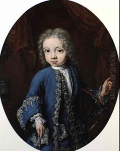 Portrait Of A Boy In Blue Coat Holding A Walking Stick
