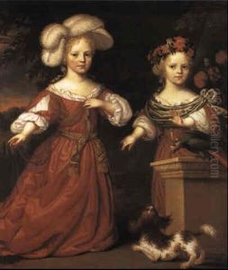 Portrait Of Two Girls With Spaniel