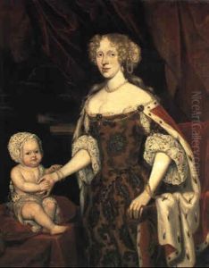 Portrait Of Gr,fin Bose (?) With A Child Seated Beside Her by Constantyn Netscher