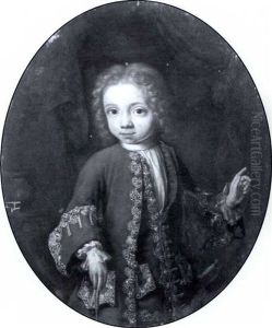 "portrait Of A Boy In A Blue Coat Holding A Walking Stick" by Constantyn Netscher