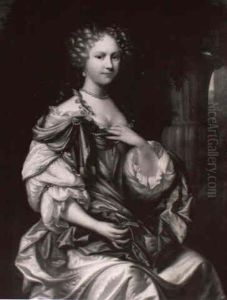 Portrait Of A Lady, Seated Three-quarter Length In A White Satin Dress With A Yellow Wrap,... Portrait Of A Lady, Seated Three-quarter Length In A White Satin Dress With A Yellow Wrap,...