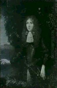 A Portrait Of A Man Standing, Three Quarter Length, In      Armour Before A Landscape by Constantyn Netscher
