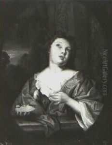 Portrait Of A Young Girl Blowing Bubbles by Constantyn Netscher