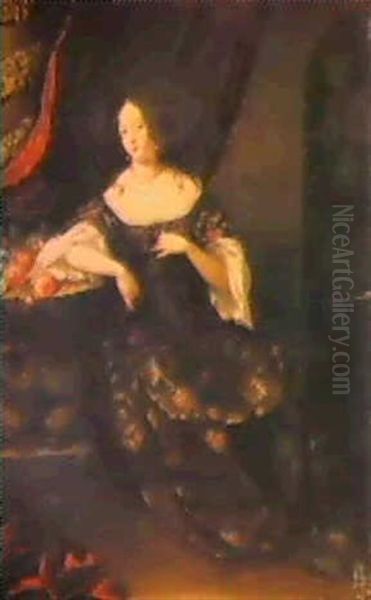 Portrait Of A Lady, Seated Small Full Length, Wearing A     Brown Dress Embroidered With Gold Trim, ... - view 1