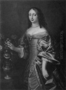 Portrait Of A Lady In Blue With Vase Of Carnations by Theodorus Netscher