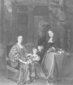 A Family Portrait In An Interior by Theodorus Netscher