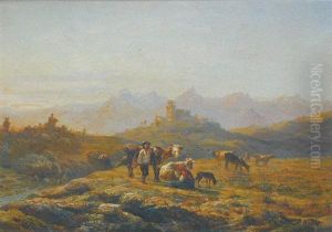 Paysage Au Troupeau Et Au Vieux Chateau