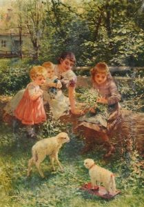 Mutter Und Kinder Im Garten by Hermann Neuber