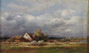 Besonnte Abendliche Landschaft Mit Gehoft by Louis (Ludwig) Neubert