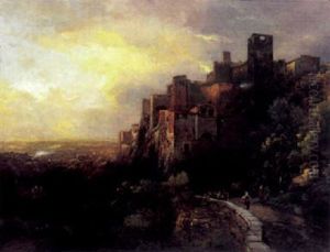 Malerisches Kastell Mit Burgtor Und Personenstaffage Malerisches Kastell Mit Burgtor Und Personenstaffage