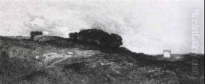 Mediterrane Landschaft Mit Turm Und Buhl by Louis (Ludwig) Neubert