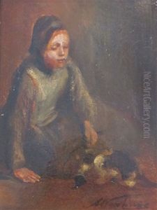 Jeune Fille Au Chaton by Albert Johan (Jan) Neuhuys