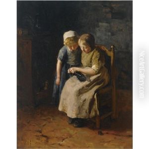 The Knitting Lesson by Albert Johan (Jan) Neuhuys