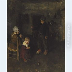 Children Playing With A Top In A Kitchen Interior