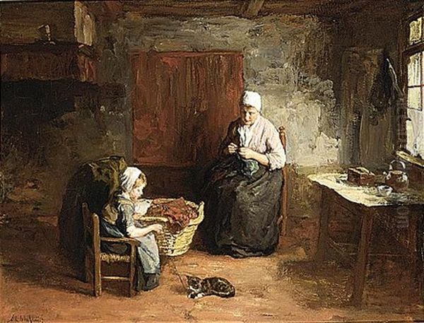 A Cottage Interior With Mother And Child - view 1