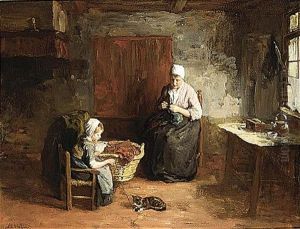A Cottage Interior With Mother And Child by Albert Johan (Jan) Neuhuys