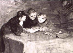 Three Children At A Table by Albert Johan (Jan) Neuhuys