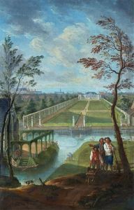 A Park Landscape With A View Of A Pavilion