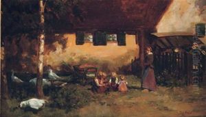 Playing By The Farm by Jozef Neuhuys