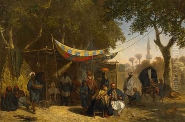 Belebte Arabische Strasenszene Vor Einem Kaffeehaus - view 1