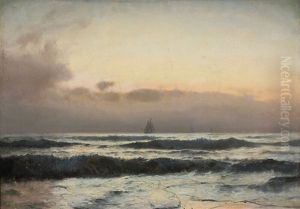 The Last Sunlight Behind Dark Clouds Over The Sea by Carl Johann Neumann