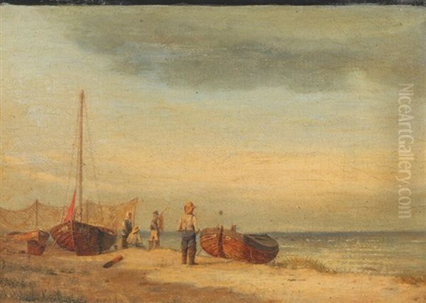 Coastal Scene With Fishermen And Boats - view 1